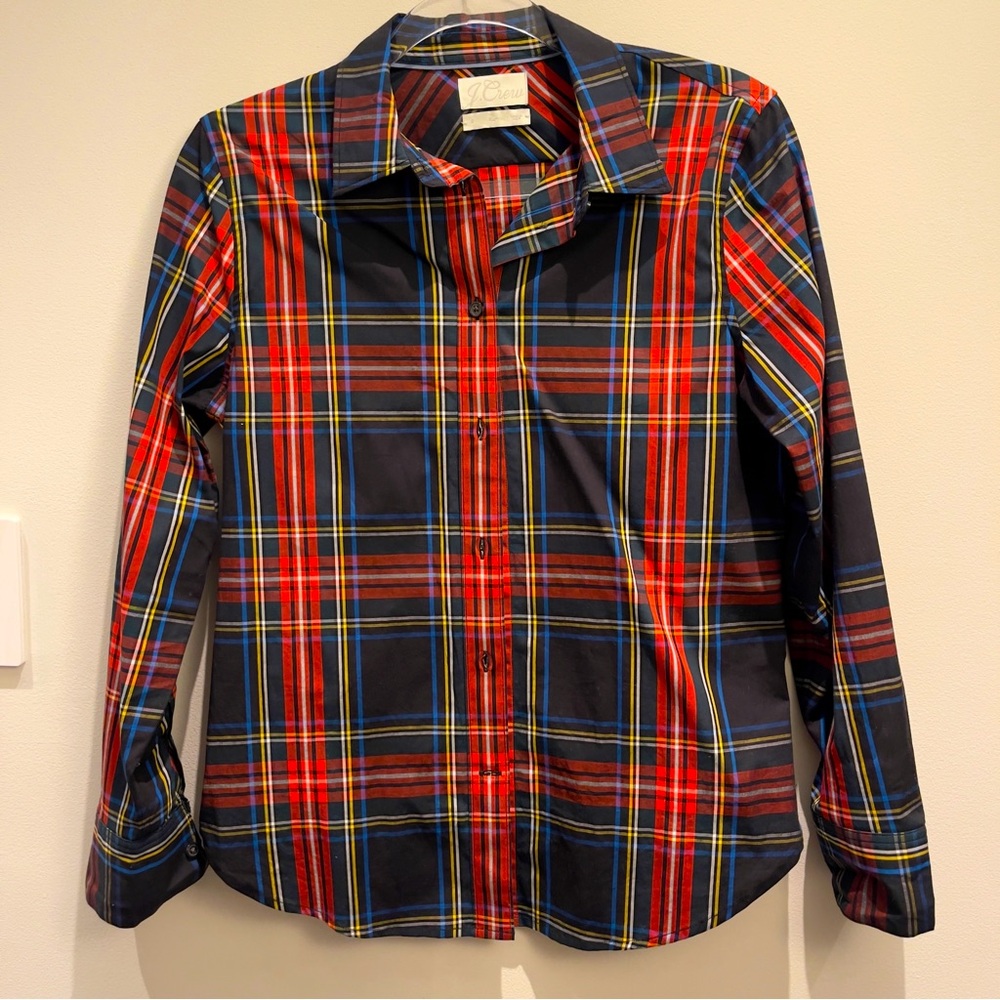 NWOT- J.Crew Red, Blue, golden-yellow & Black Plaid Button Down Size Small - Picture 1 of 13